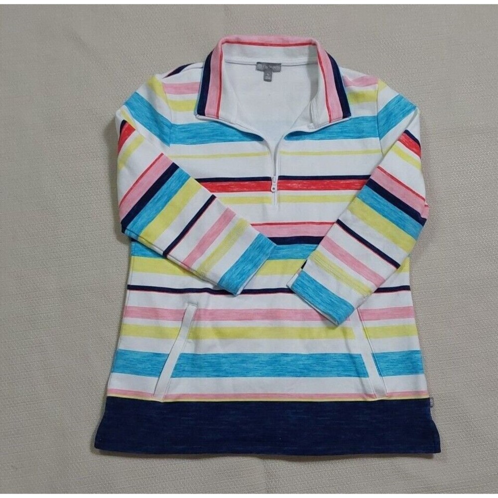 T by Talbots Womens Quarter Zip Pullover Sweatshirt Rainbow Strips Size SP